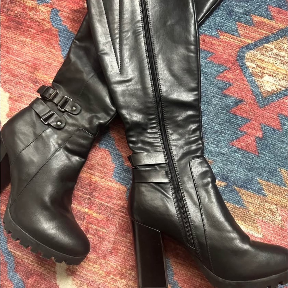 Black Leather Knee-High Boots